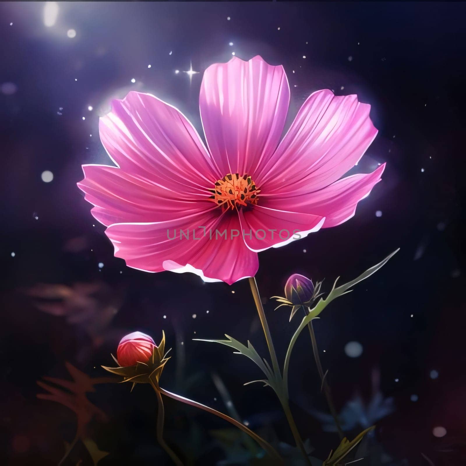 Pink flower with petals on a black background. Flowering flowers, a symbol of spring, new life. A joyful time of nature waking up to life.