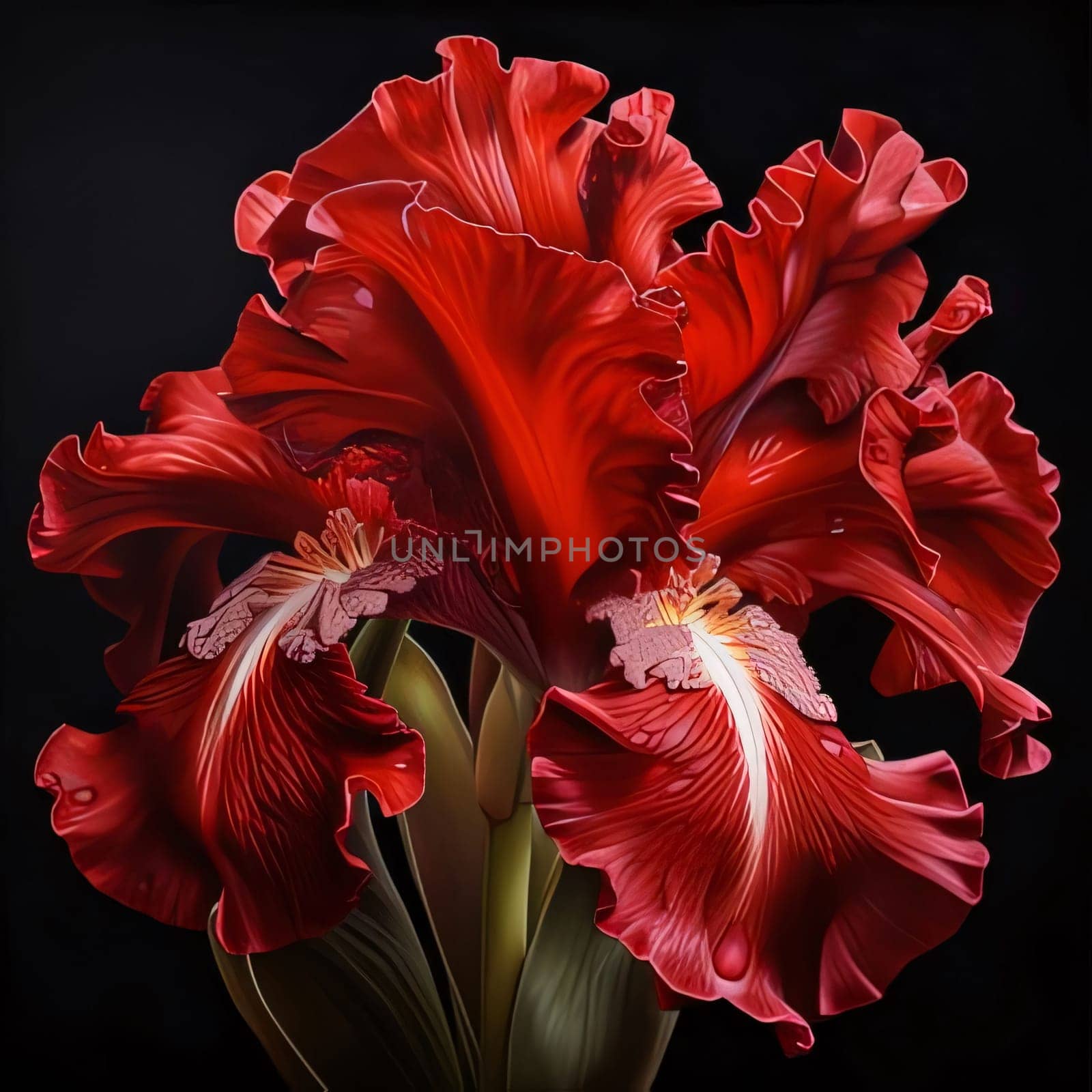 Red lily close-up photo, black isolated background. Flowering flowers, a symbol of spring, new life. A joyful time of nature waking up to life.