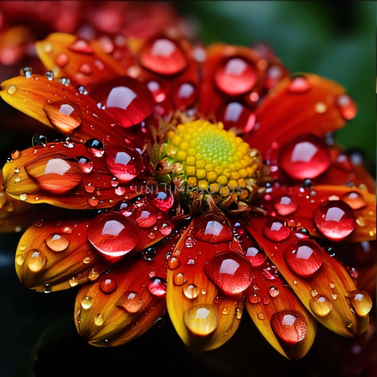 Red flower with water drops. Flowering flowers, a symbol of spring, new life. by ThemesS