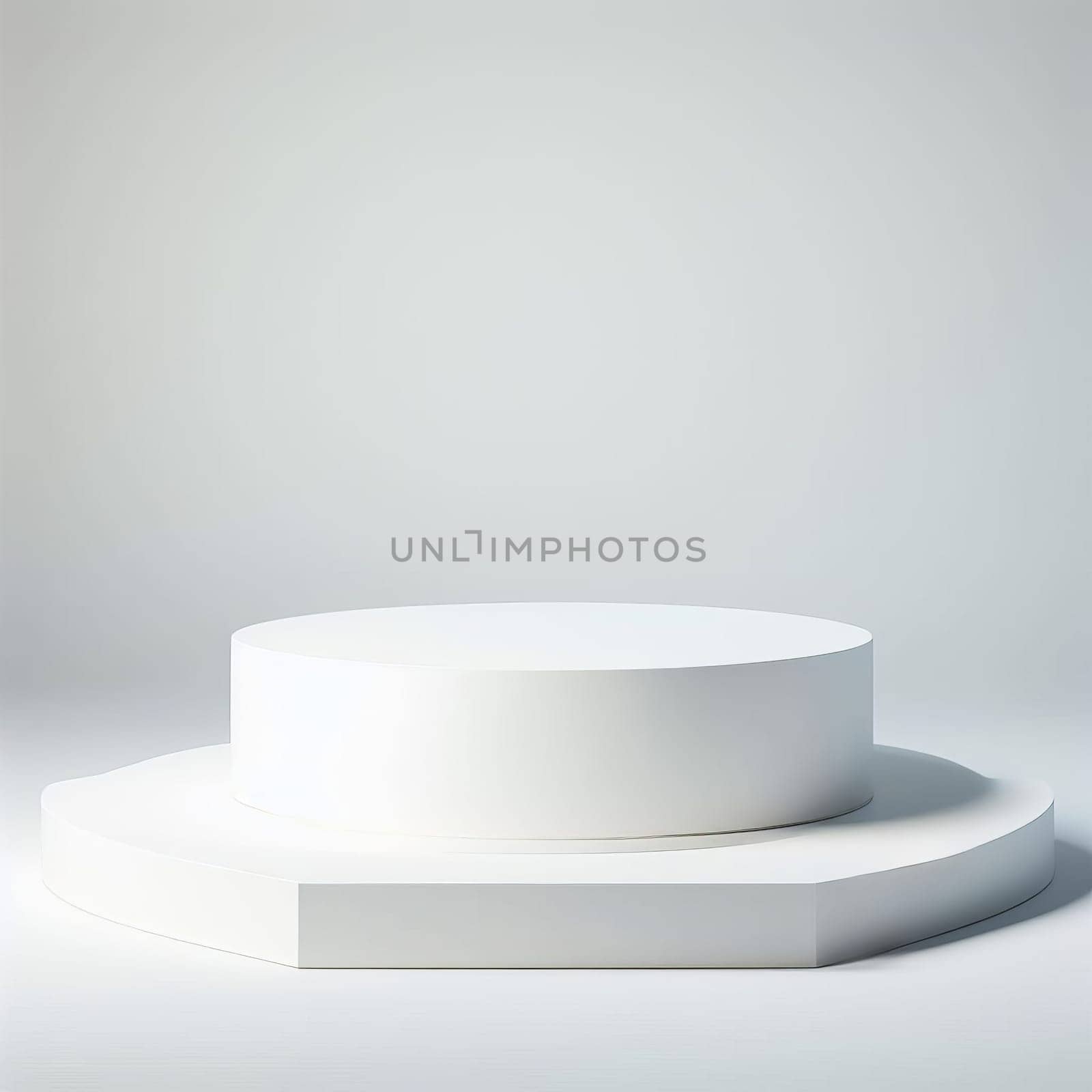 Minimalistic 3D of a two-level, white, circular pedestal on a bright white background. by sfinks