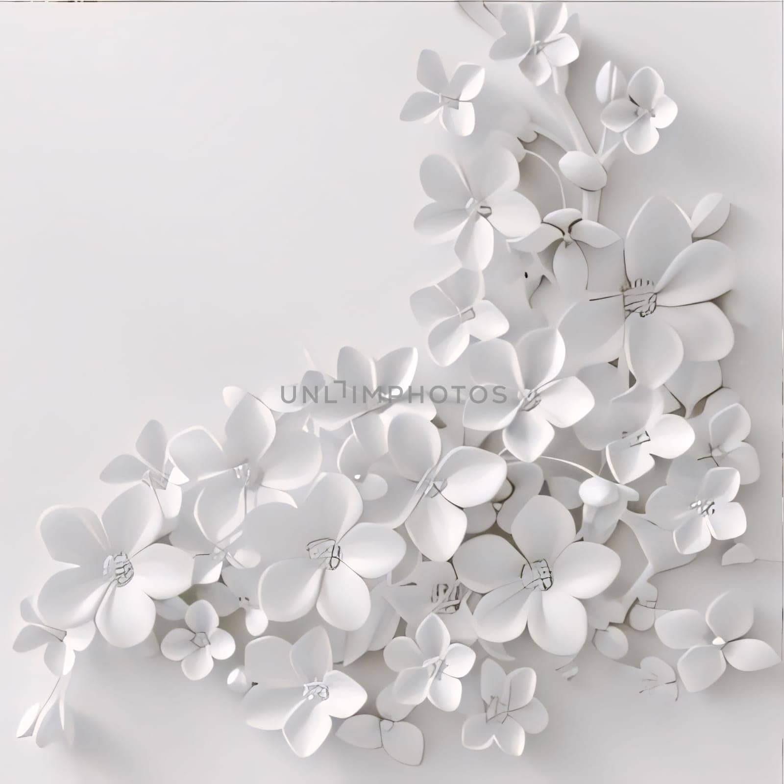 White flowers petals on a white background. Flowering flowers, a symbol of spring, new life. by ThemesS