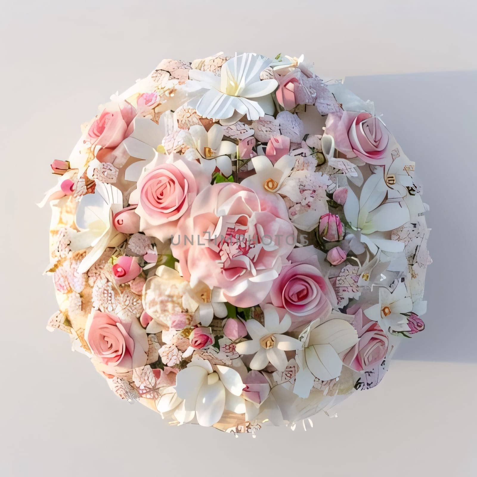 An aerial view of a wedding pink and white bouquet of flowers. Flowering flowers, a symbol of spring, new life. by ThemesS