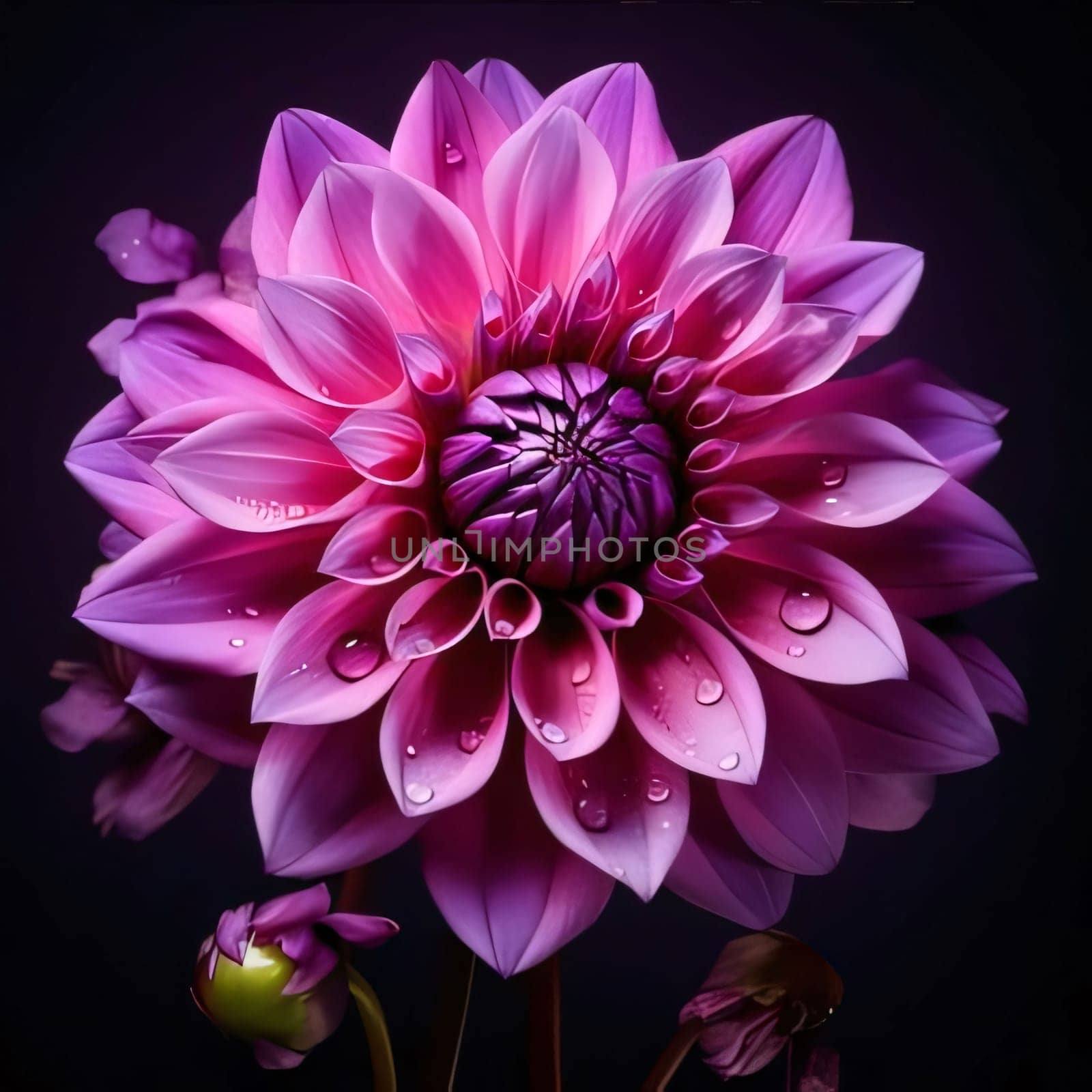 Pink flower with water drops isolated on black background. Flowering flowers, a symbol of spring, new life. A joyful time of nature waking up to life.