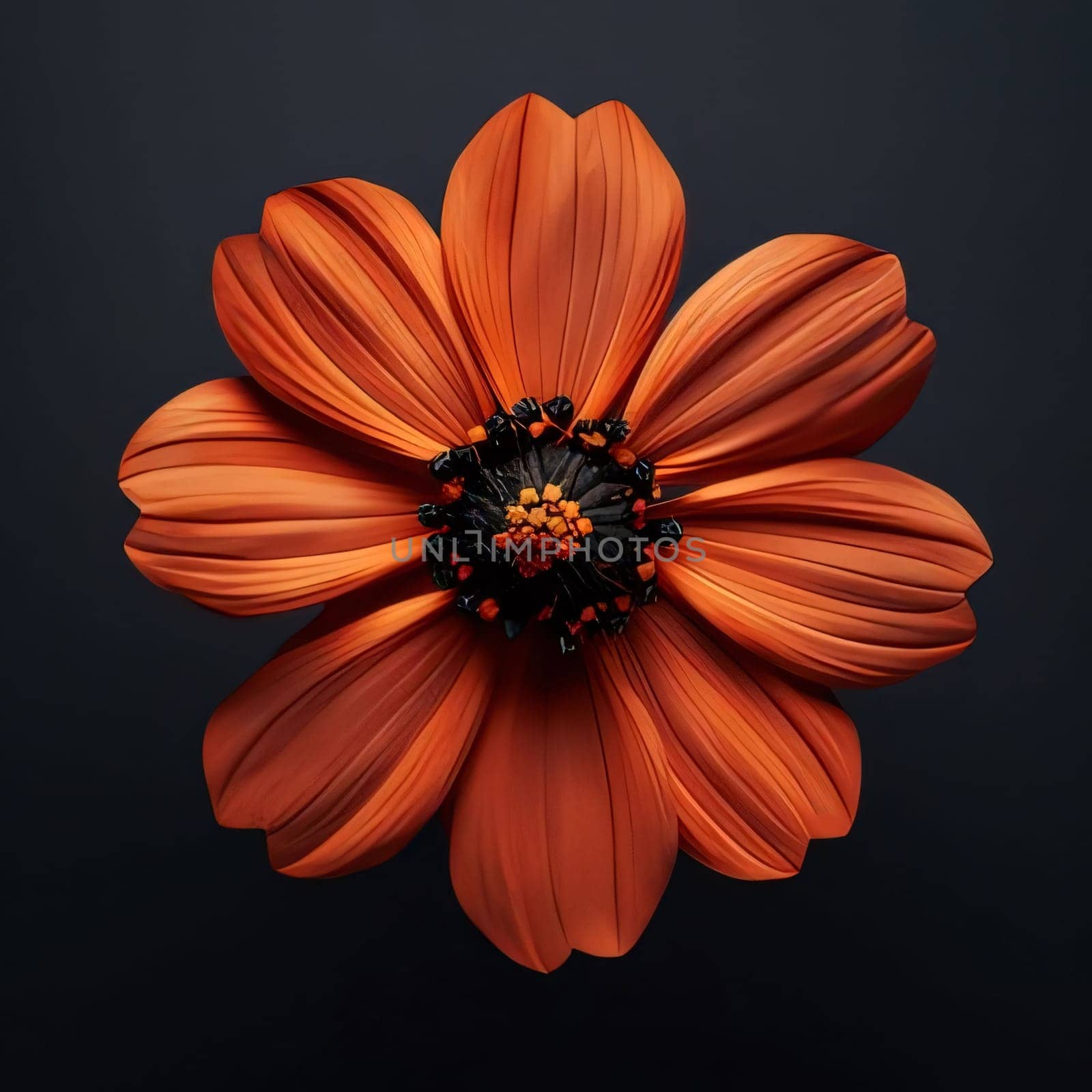 Orange flower with water drops isolated on black background. Flowering flowers, a symbol of spring, new life. A joyful time of nature waking up to life.