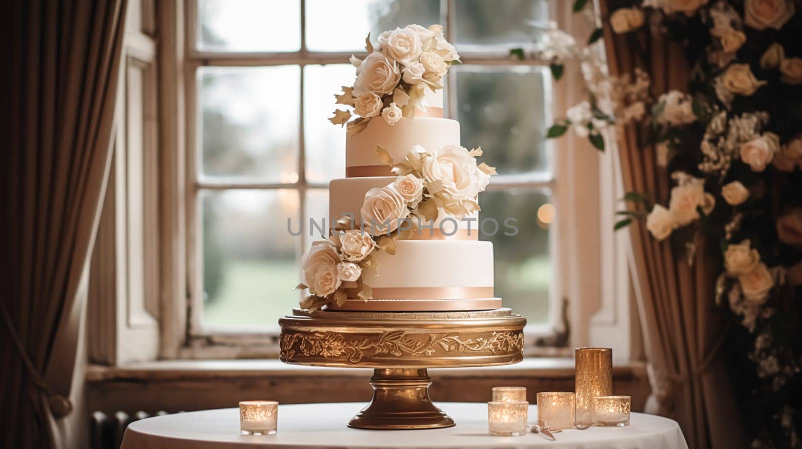 Wedding cake design, autumnal dessert styling and holiday decoration, multi-tier cake for an autumn event venue, food catering service and elegant country decor, cottage style inspiration