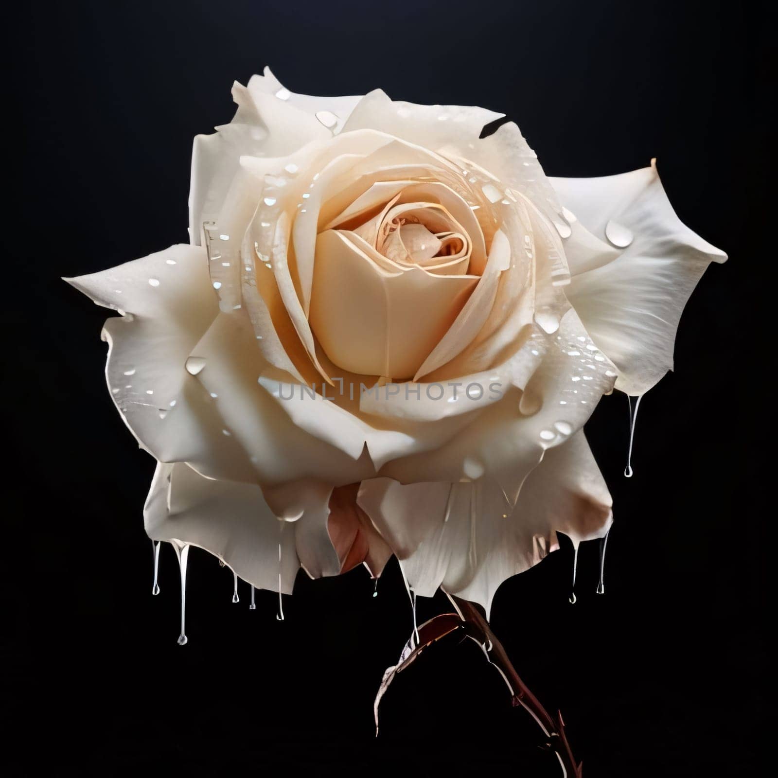 White rose flower isolated on black background. Flowering flowers, a symbol of spring, new life. A joyful time of nature waking up to life.
