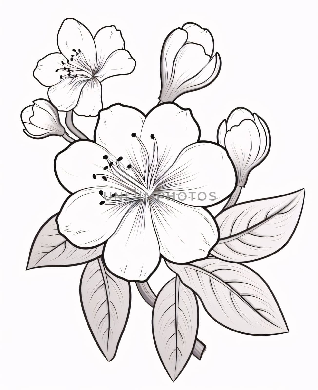 Black and White coloring sheet, flower petals and leaves. Flowering flowers, a symbol of spring, new life. by ThemesS