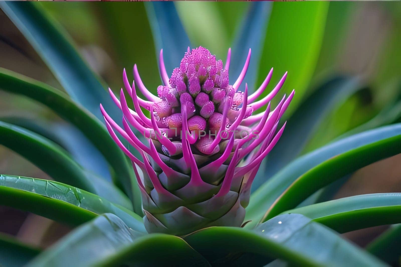 Pink Elleanthus flower with green long stems, leaves. Flowering flowers, a symbol of spring, new life. A joyful time of nature waking up to life.