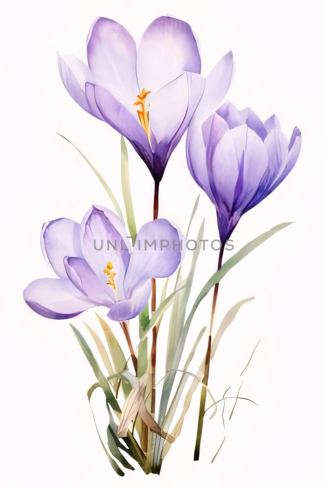 Drawn, purple crocus flower on isolated white background. Flowering flowers, a symbol of spring, new life. by ThemesS