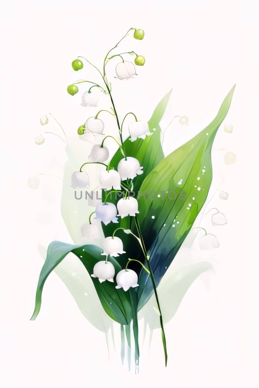 Drawn, painted white lily flower on isolated white background. Flowering flowers, a symbol of spring, new life. by ThemesS