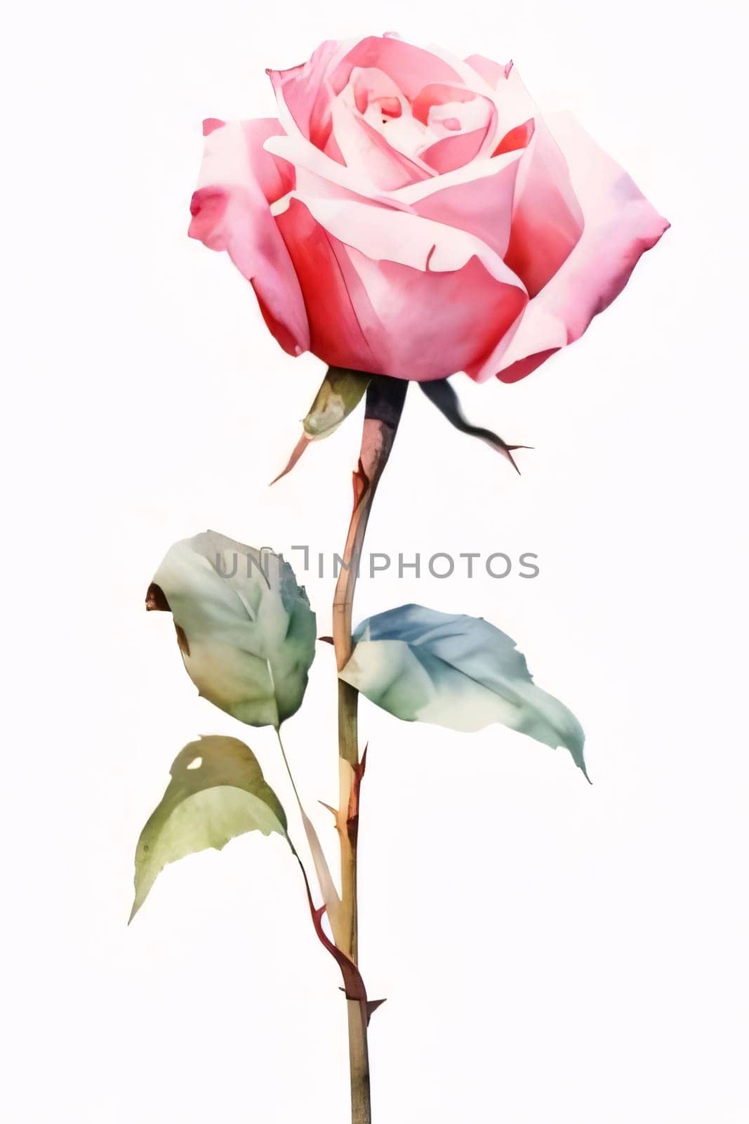 Drawn, painted red rose flower on isolated white background. Flowering flowers, a symbol of spring, new life. by ThemesS