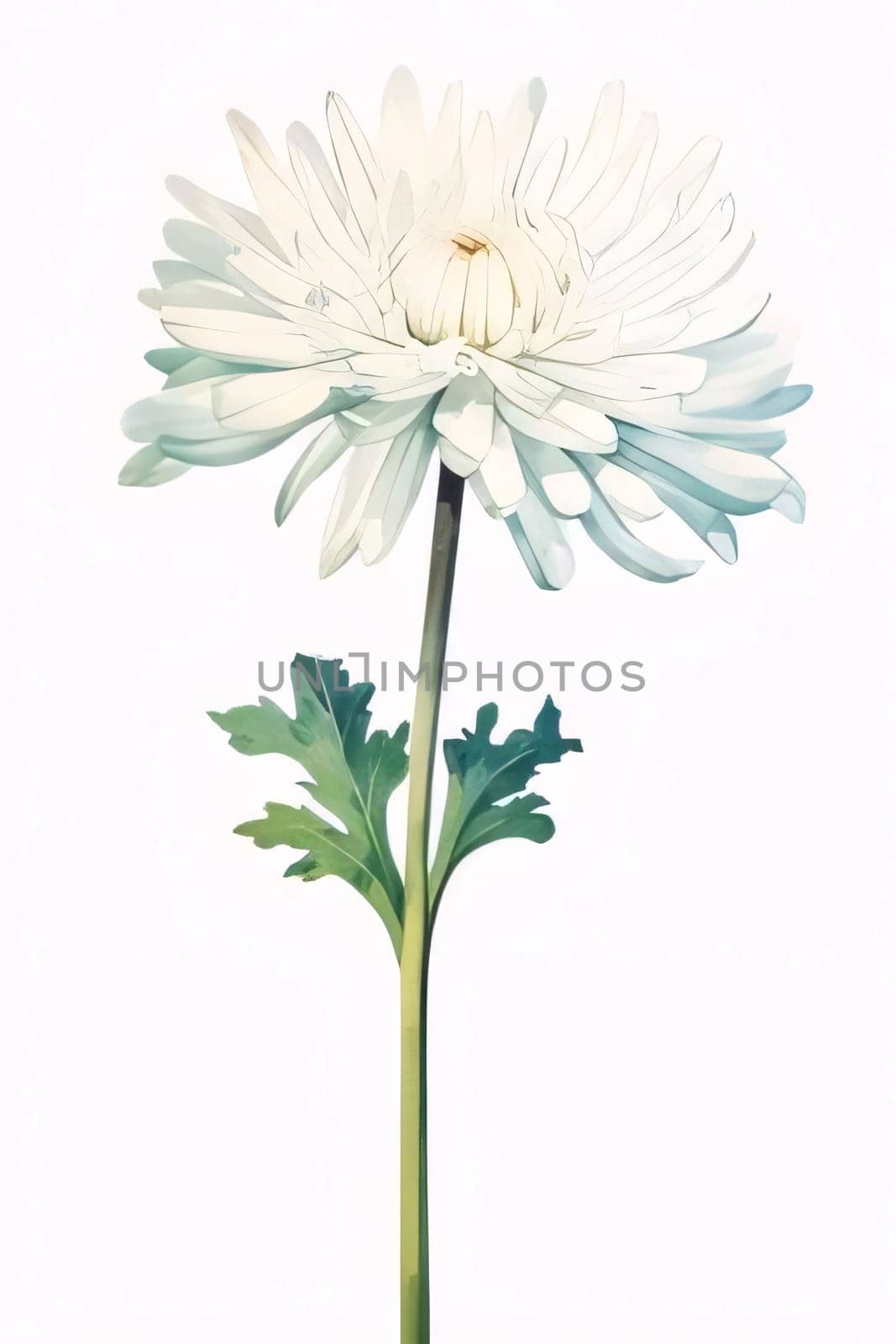 Drawn, painted chrysanthemum flower on isolated white background. Flowering flowers, a symbol of spring, new life. by ThemesS