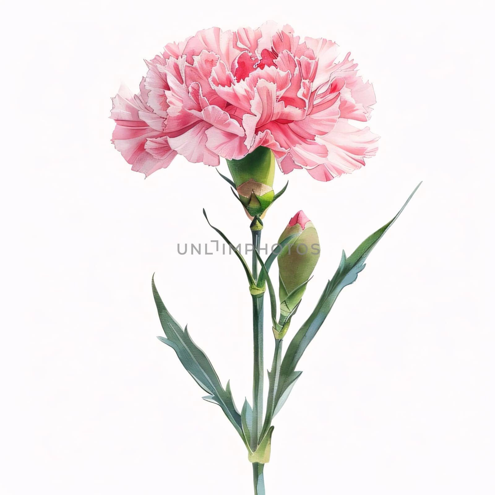 Drawn, painted pink carnation flowers on white background. Flowering flowers, a symbol of spring, new life. by ThemesS