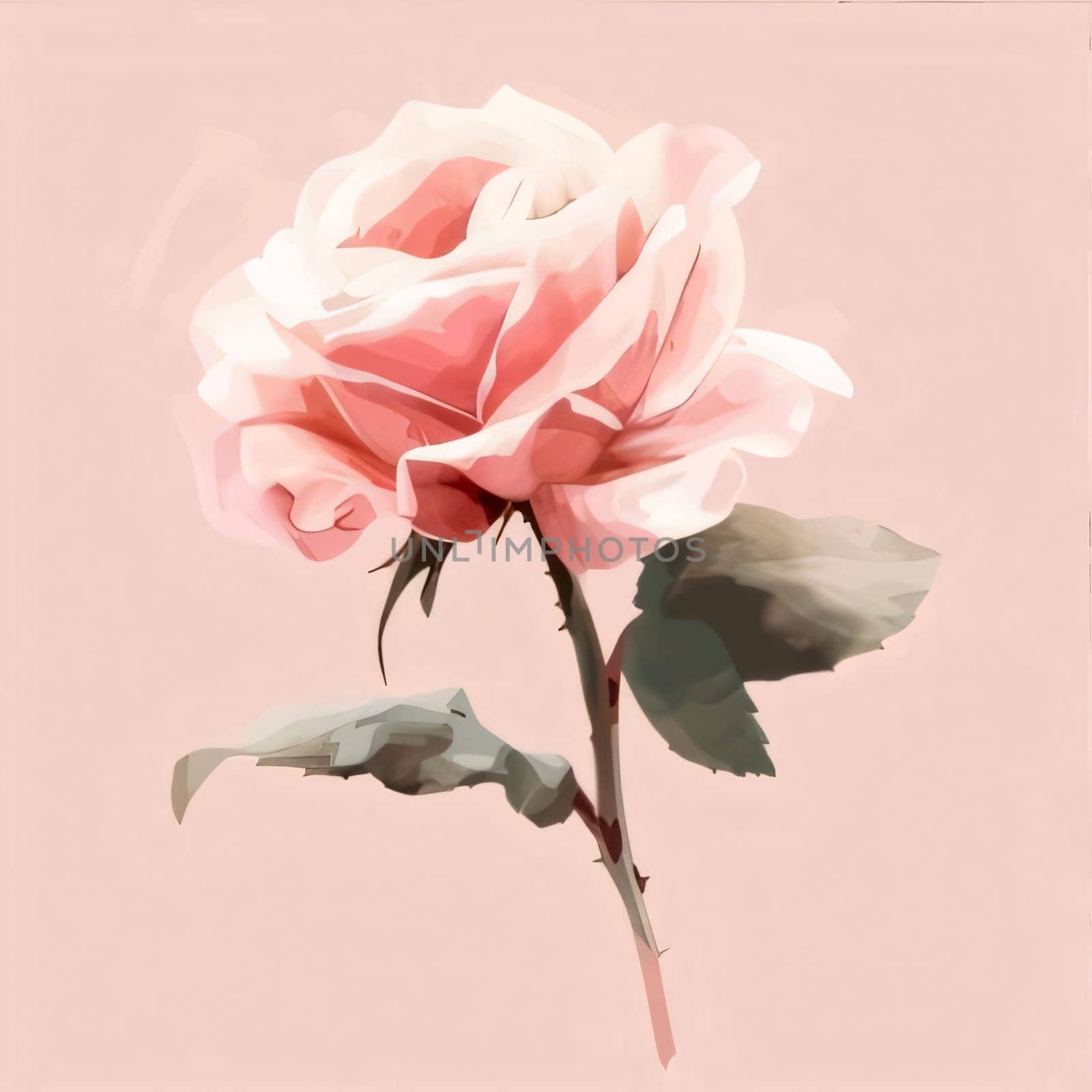 Drawn, painted pink rose on a light background. Flowering flowers, a symbol of spring, new life. by ThemesS