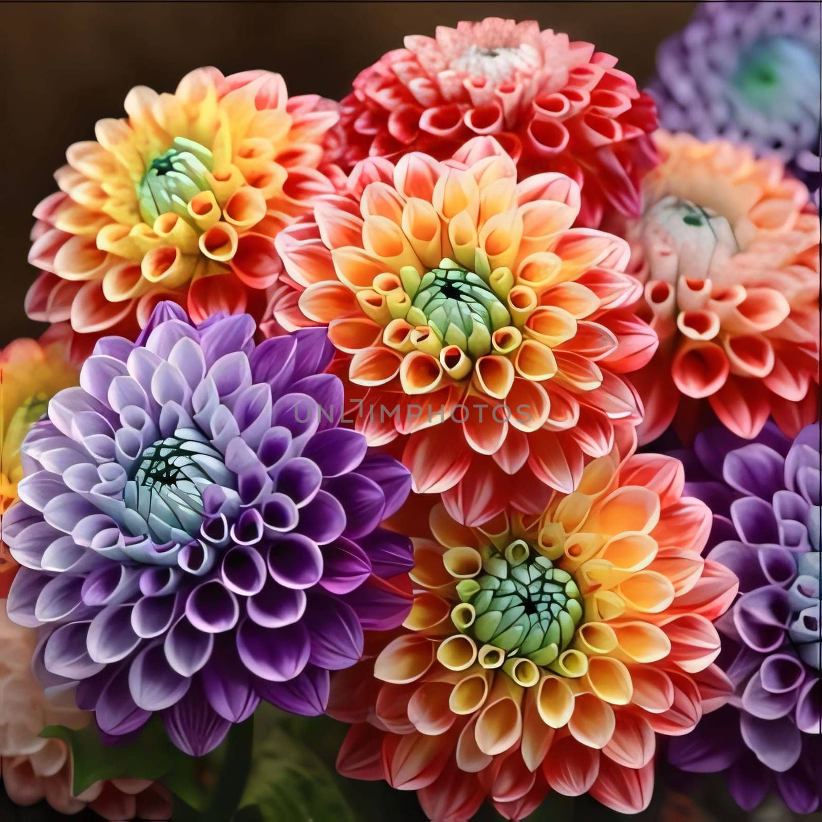 Colorful dahlia flowers. Flowering flowers, a symbol of spring, new life. A joyful time of nature waking up to life.