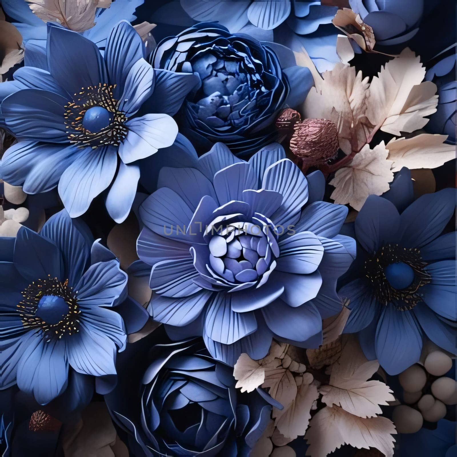 An aerial view of blue and white flowers. Flowering flowers, a symbol of spring, new life. by ThemesS