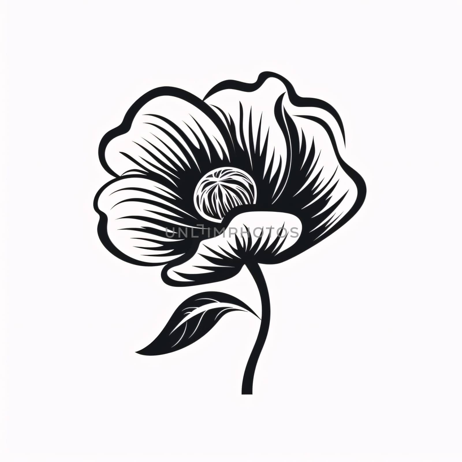 Logo concept black and white flower with leaf and petals. Flowering flowers, a symbol of spring, new life. A joyful time of nature waking up to life.