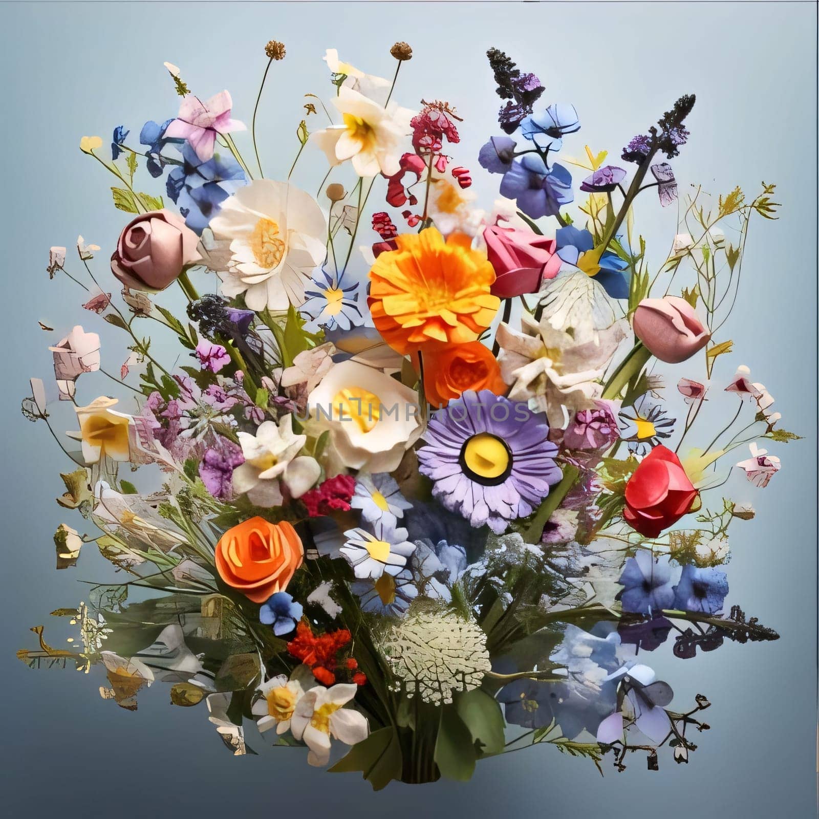 Bouquet of colorful flowers, different species in a vase. Flowering flowers, a symbol of spring, new life. A joyful time of nature waking up to life.