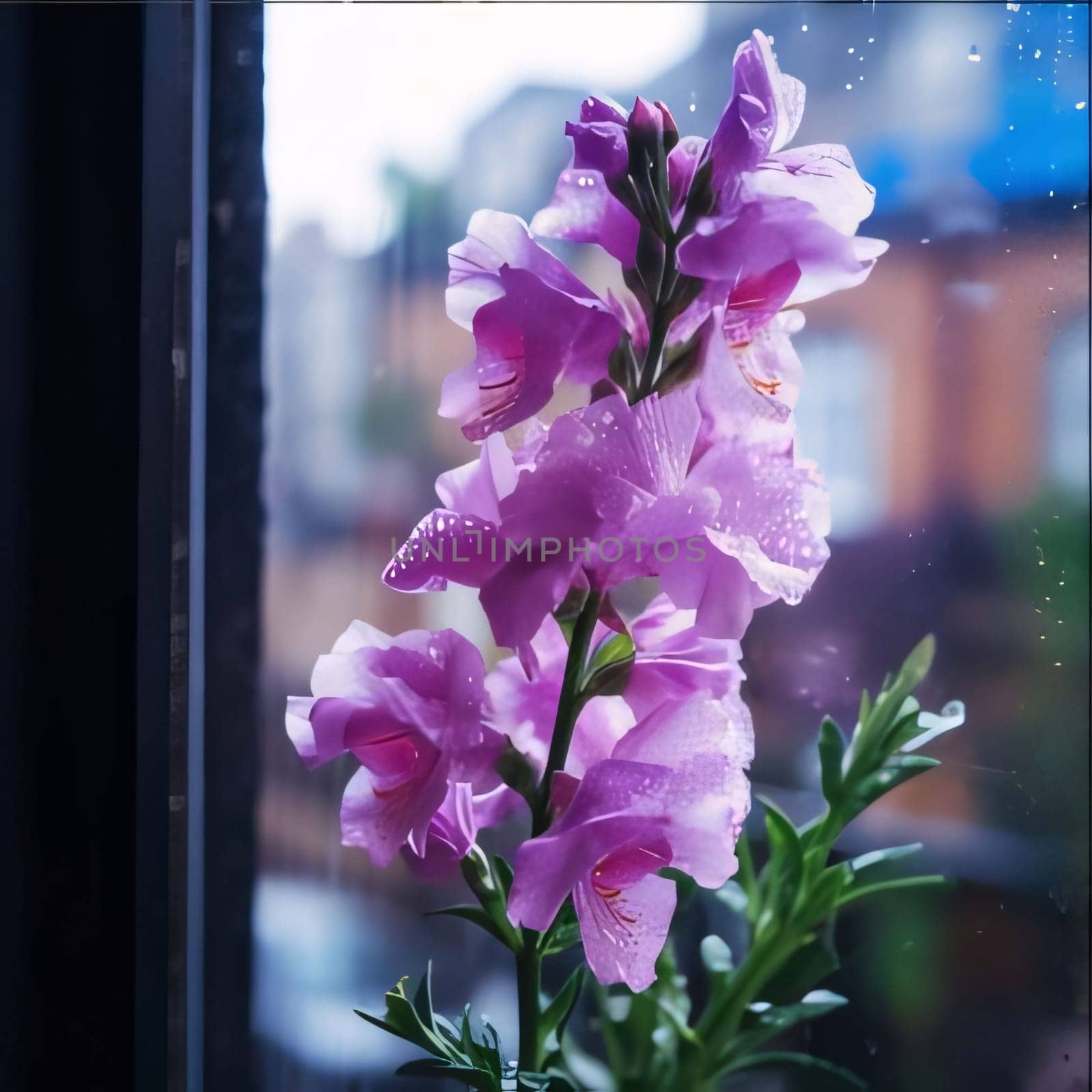 Pink flowers, window in the background. Flowering flowers, a symbol of spring, new life. A joyful time of nature waking up to life.