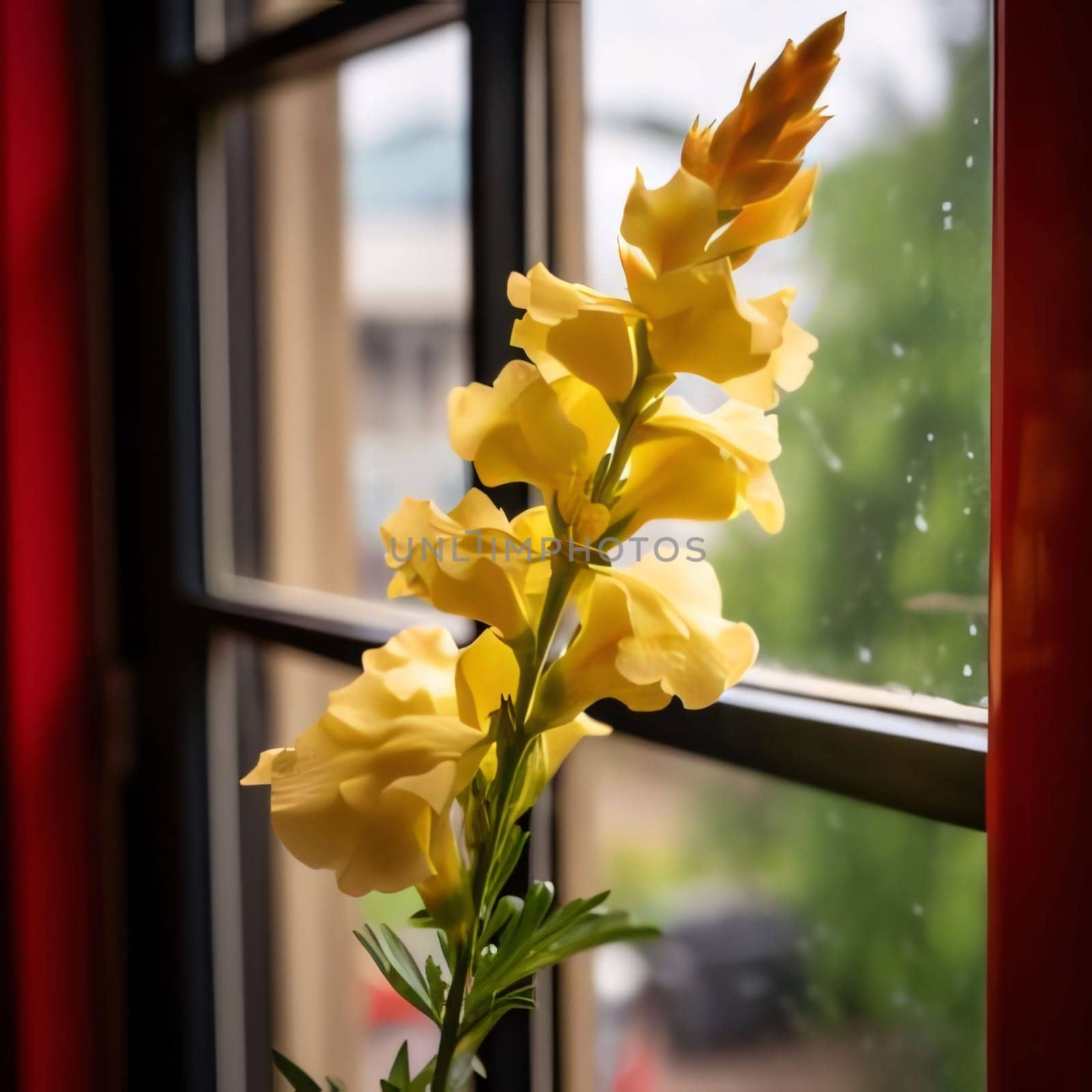 Yellow flowers, window in the background. Flowering flowers, a symbol of spring, new life. by ThemesS