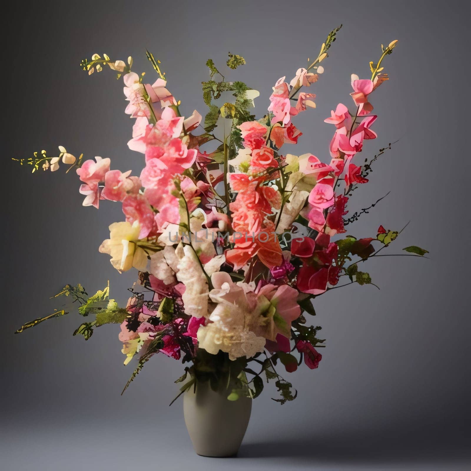 Colorful flowers in a vase set against a dark background. Flowering flowers, a symbol of spring, new life. by ThemesS