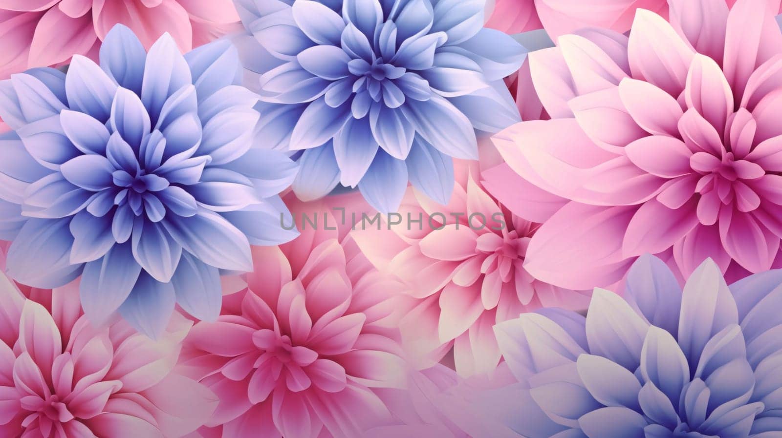 Pink and blue dahlia flowers. Flowering flowers, a symbol of spring, new life. A joyful time of nature waking up to life.