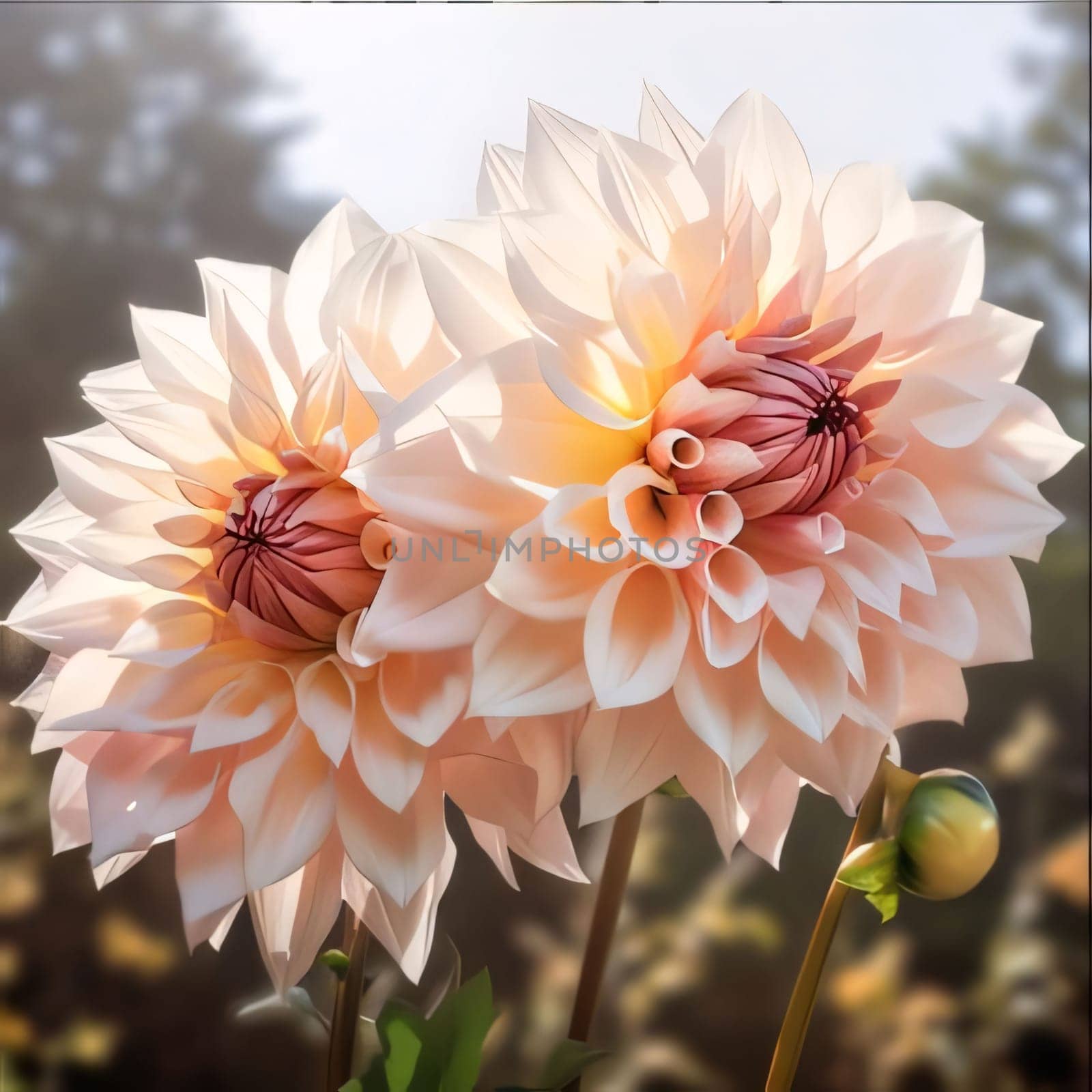 White dahlia flowers in the garden. Flowering flowers, a symbol of spring, new life. by ThemesS