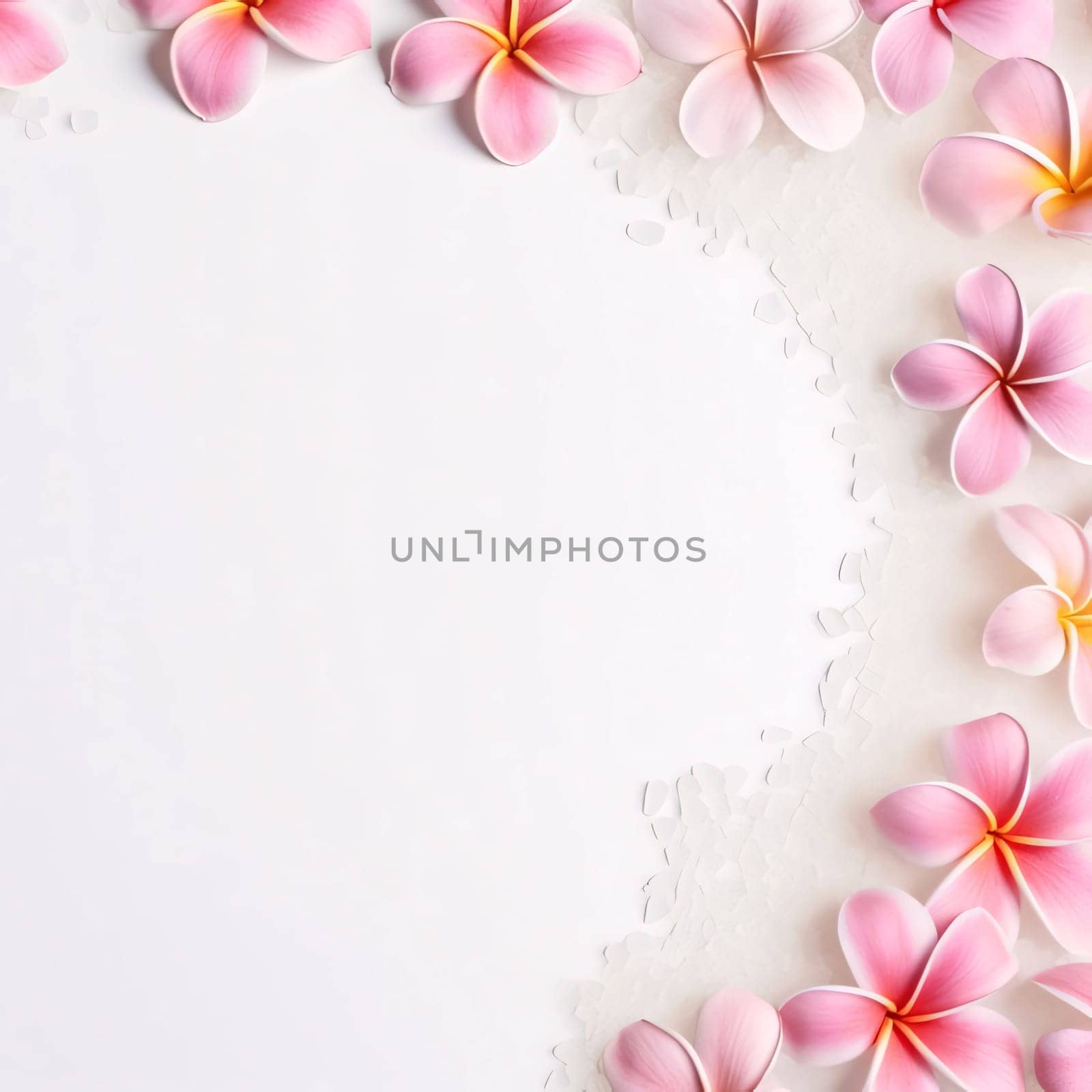 White blank card around an ornament of pink flowers. Flowering flowers, a symbol of spring, new life. by ThemesS