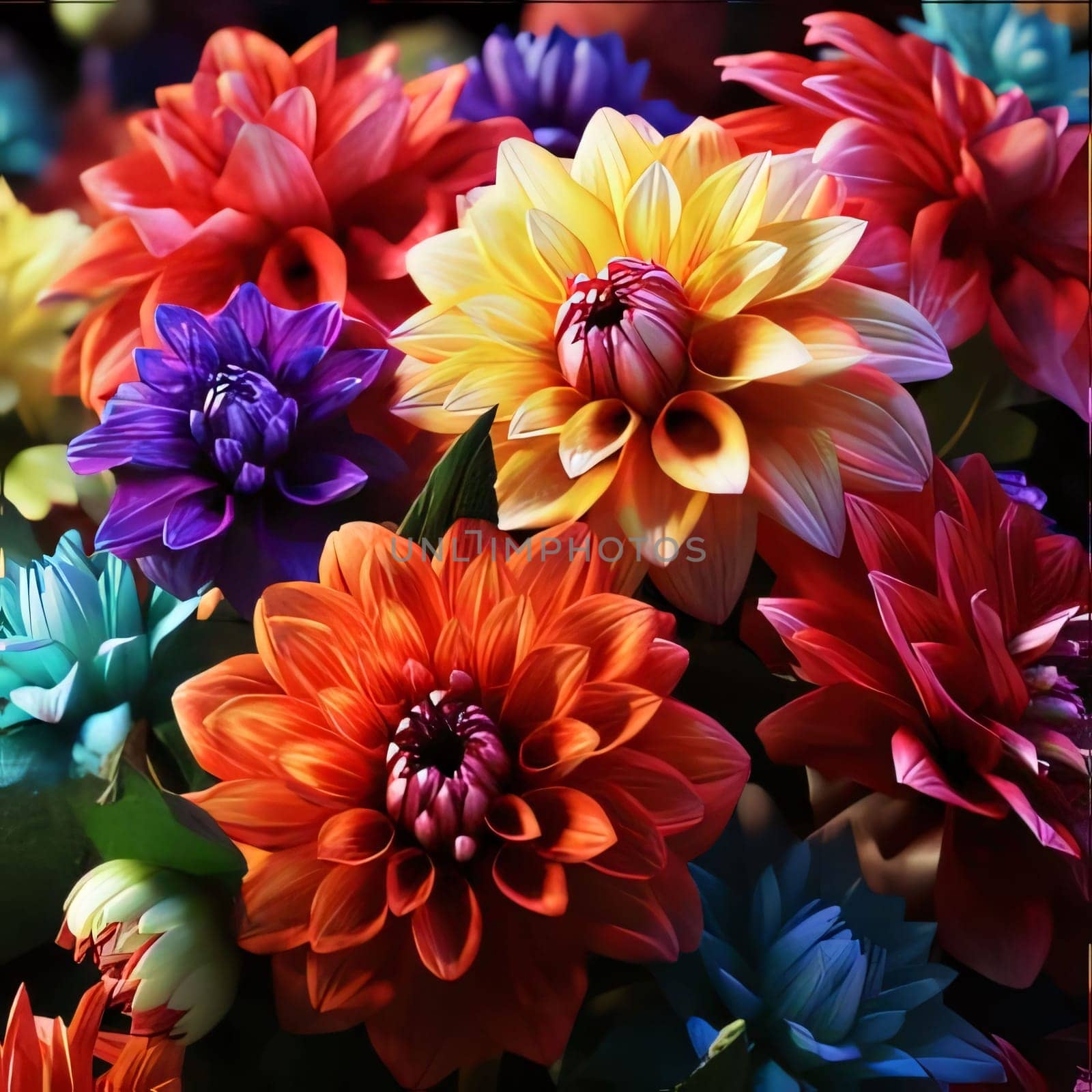 Top view of colorful rainbow heads, flower petals. Flowering flowers, a symbol of spring, new life. by ThemesS