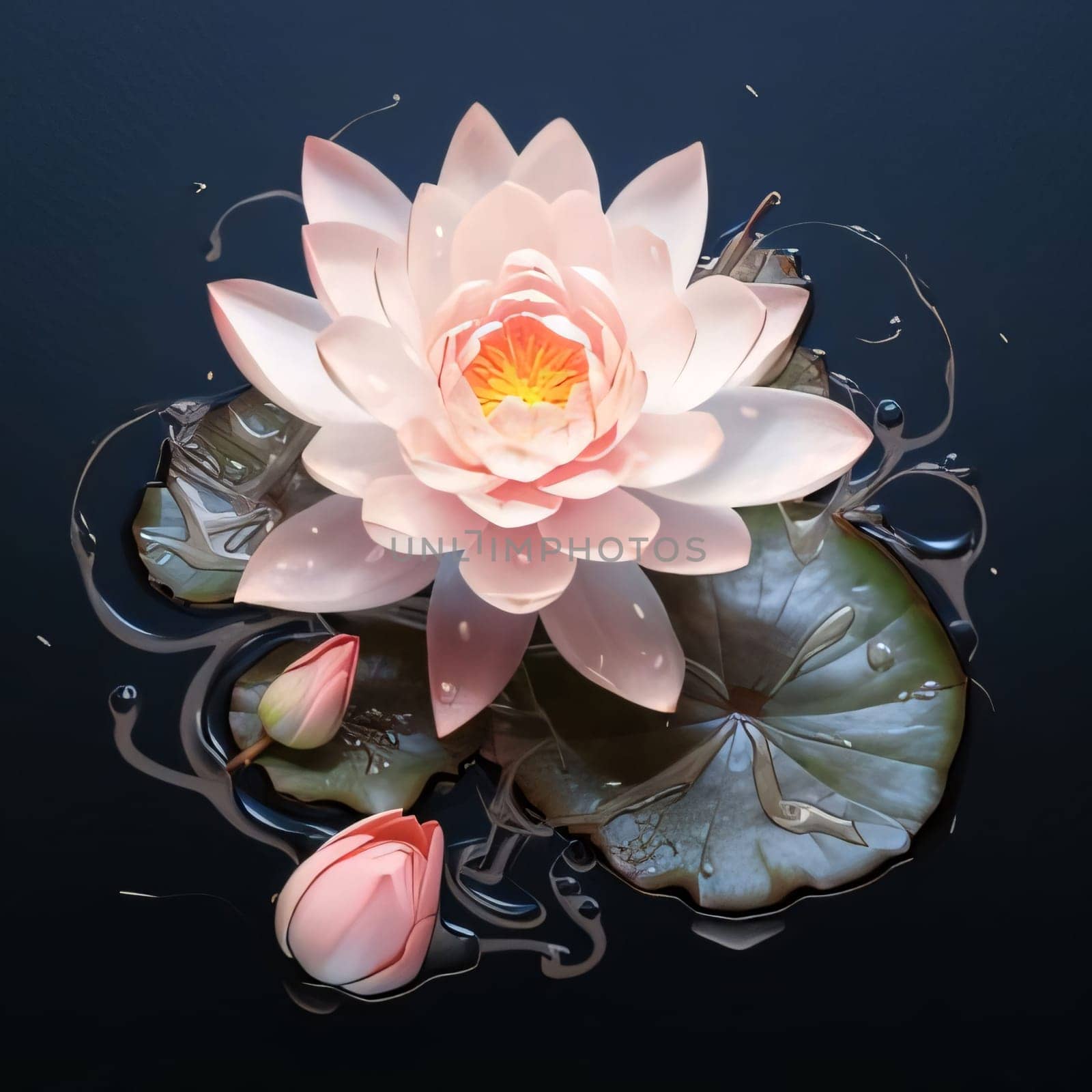 White pink water lily on water, green leaves all around. Flowering flowers, a symbol of spring, new life. by ThemesS