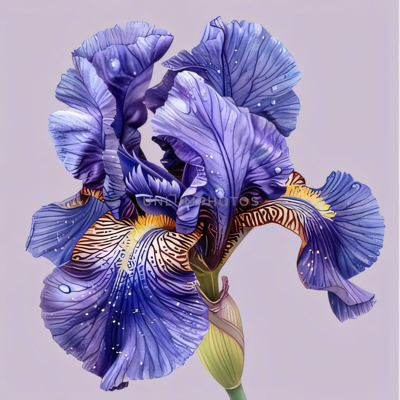 Blue iris flower on a gray isolated background. Flowering flowers, a symbol of spring, new life. by ThemesS