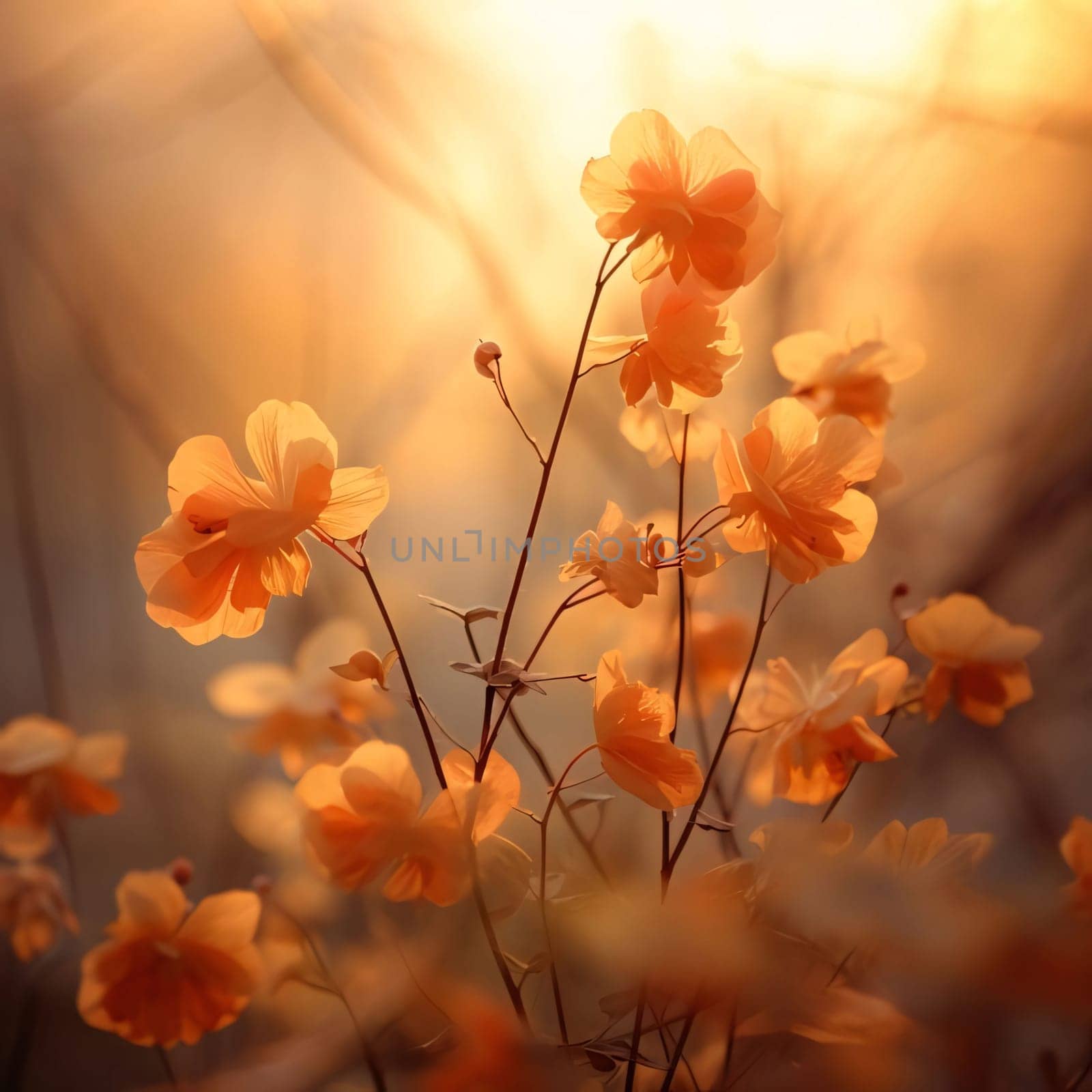 Orange flowers and buds in the morning.Flowering flowers, a symbol of spring, new life. by ThemesS