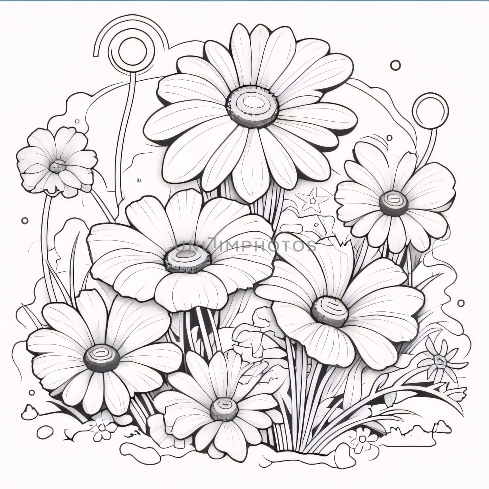 Black and white coloring sheet bouquet of flowers.Flowering flowers, a symbol of spring, new life. by ThemesS