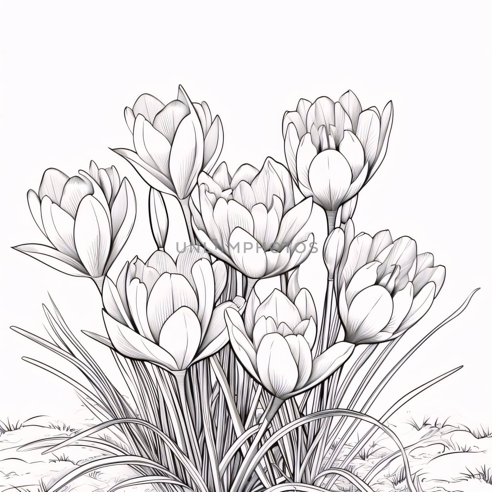 Black and white coloring sheet, a bouquet of flowers. Flowering flowers, a symbol of spring, new life. by ThemesS