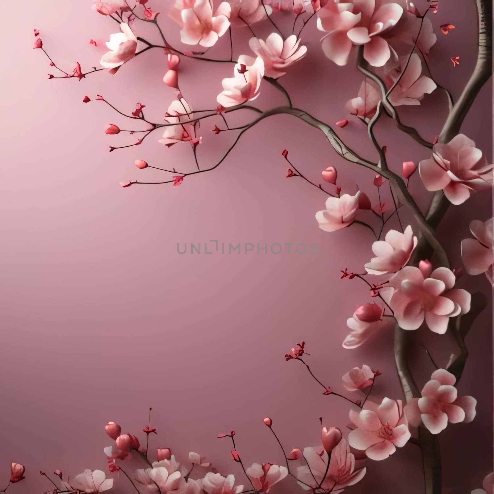 A tiny tree with pink cherry blossoms, next to it an empty field with space for your own content, a banner. Flowering flowers, a symbol of spring, new life. by ThemesS