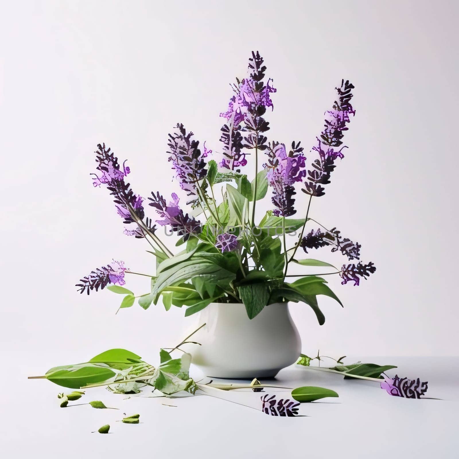 Bouquet of lilac in a white vase on a white background. Flowering flowers, a symbol of spring, new life. A joyful time of nature awakening to life.