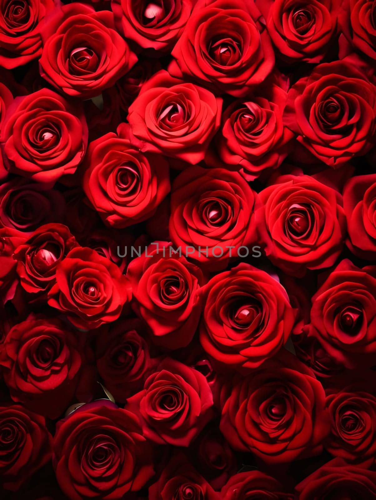 Uniform image of red heads, rose petals. Flowering flowers, a symbol of spring, new life. A joyful time of nature awakening to life.