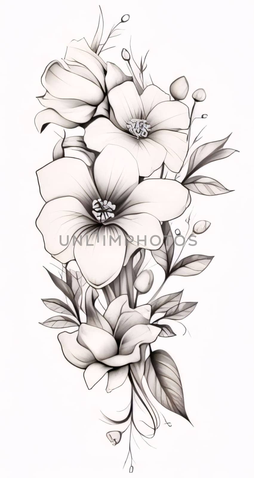 Black and white coloring sheet, vertical flowers with leaves. Flowering flowers, a symbol of spring, new life. by ThemesS