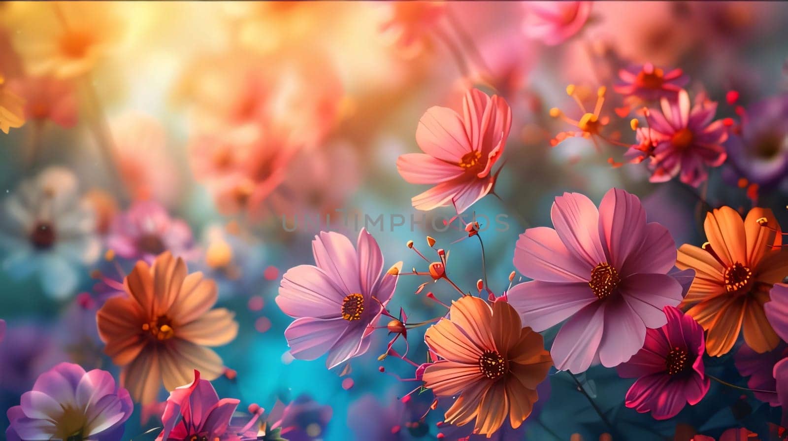 Pink and red flowers, petals on a light background, banner with space for your own content. Flowering flowers, a symbol of spring, new life. A joyful time of nature waking up to life.