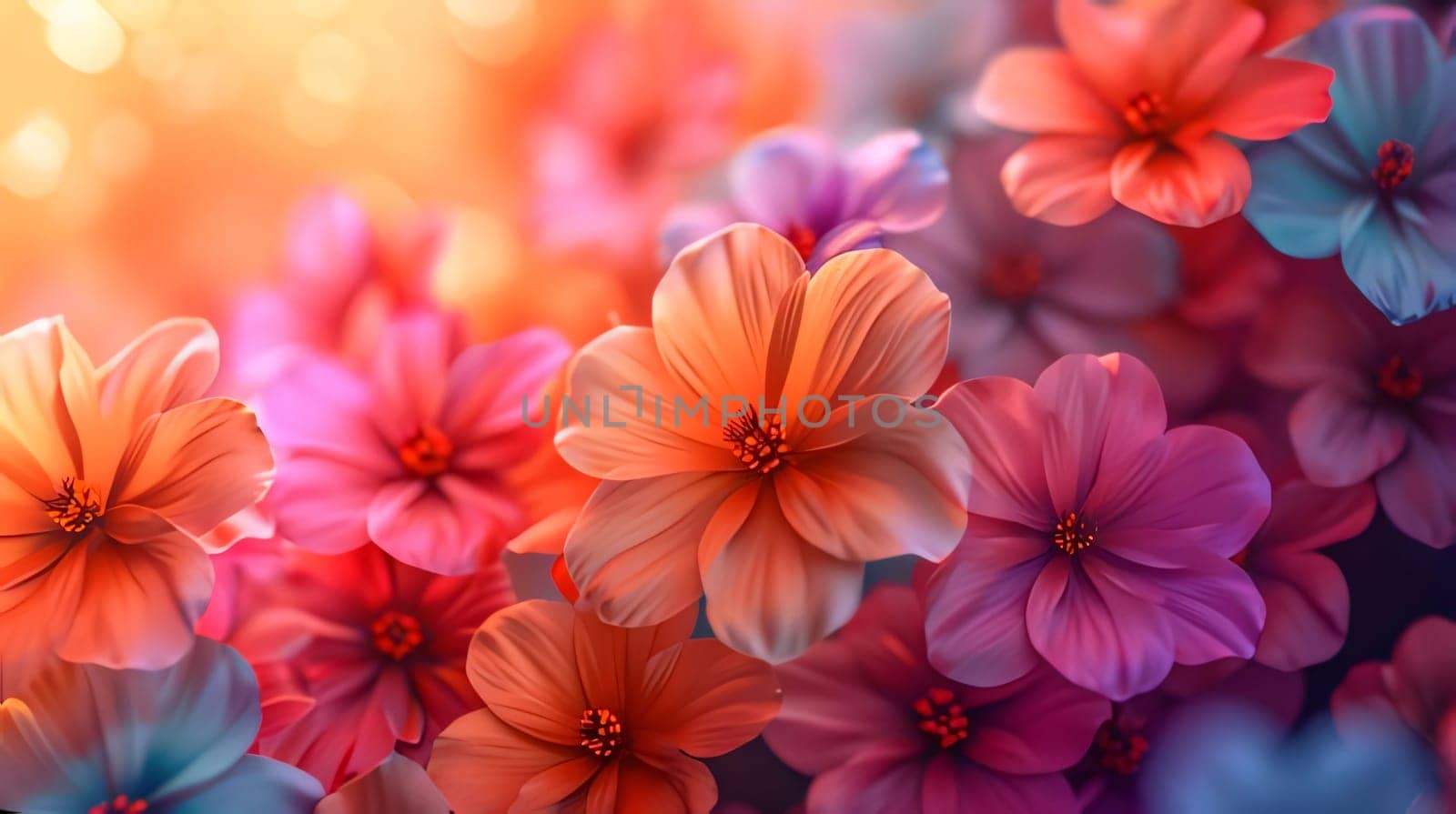 Pink and red flowers, petals on a light background, banner with space for your own content. Flowering flowers, a symbol of spring, new life. A joyful time of nature waking up to life.