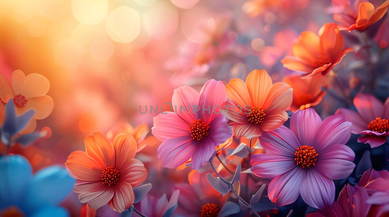 Pink and red flowers, petals on a light background, banner with space for your own content. Flowering flowers, a symbol of spring, new life. A joyful time of nature waking up to life.