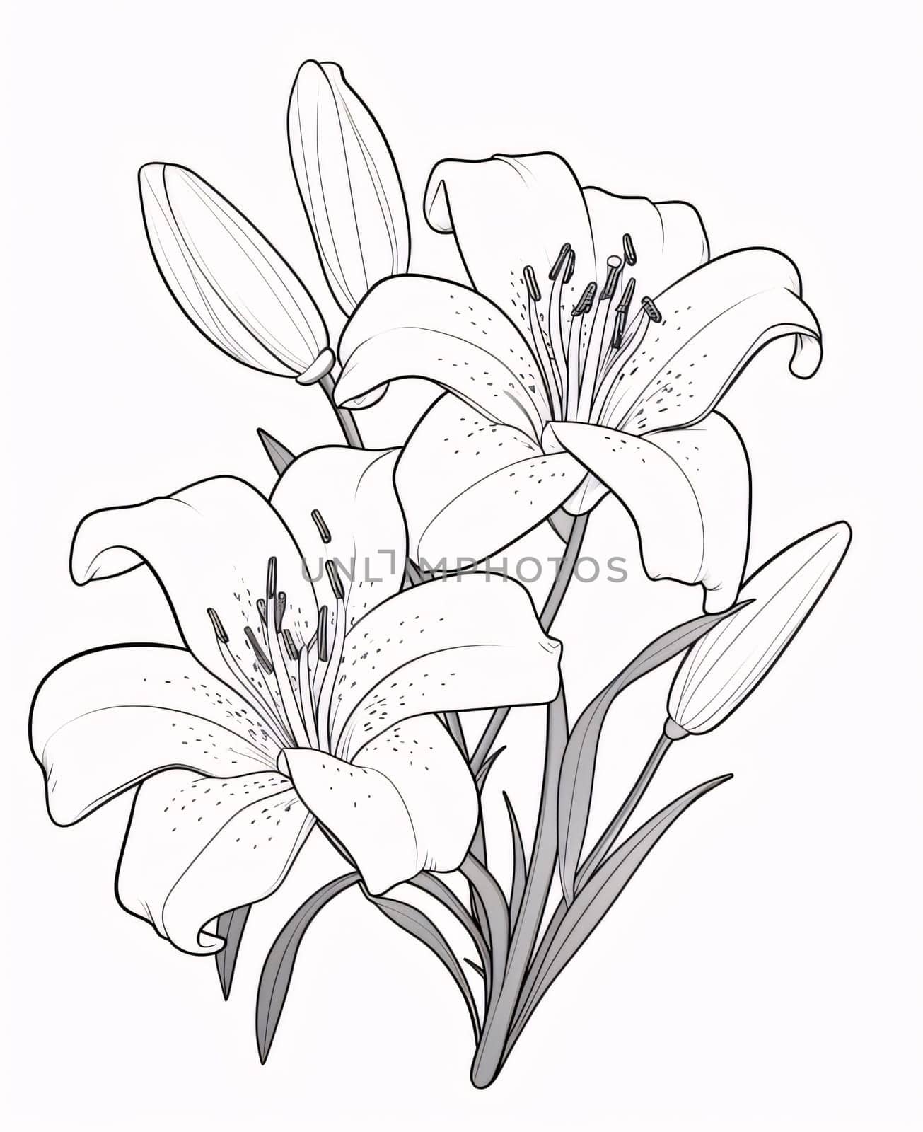 Black and white coloring sheet, vertical flowers with leaves. Flowering flowers, a symbol of spring, new life. by ThemesS