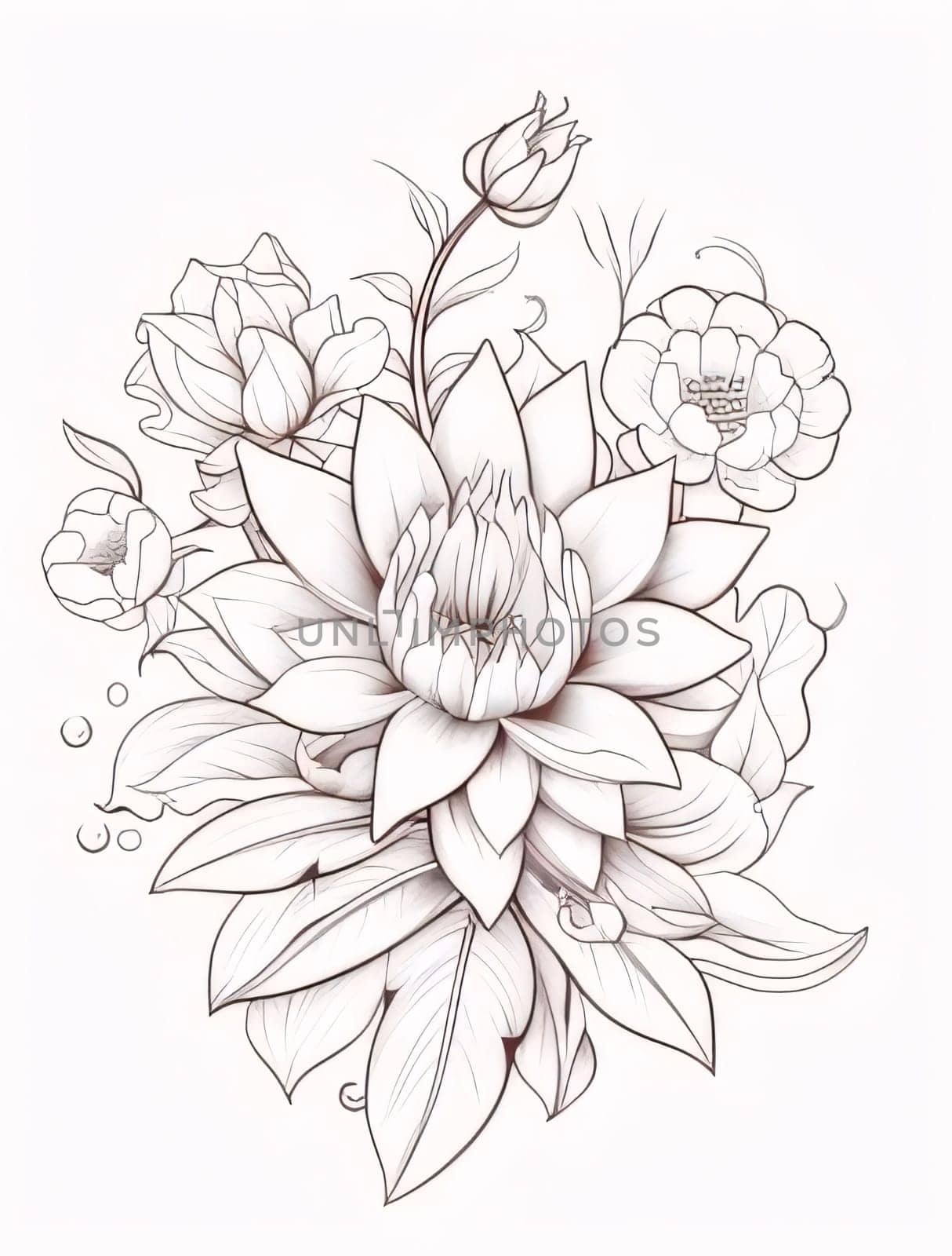 Black and white coloring sheet, vertical flowers with leaves. Flowering flowers, a symbol of spring, new life. by ThemesS