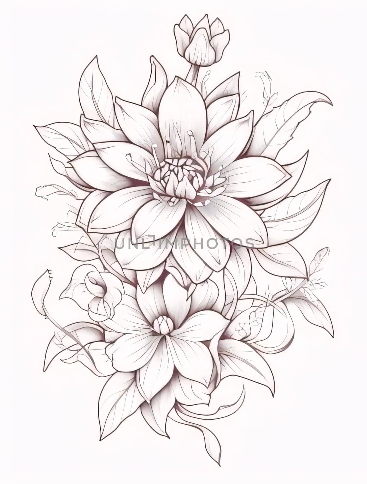 Black and white coloring sheet, vertical flowers with leaves. Flowering flowers, a symbol of spring, new life. by ThemesS