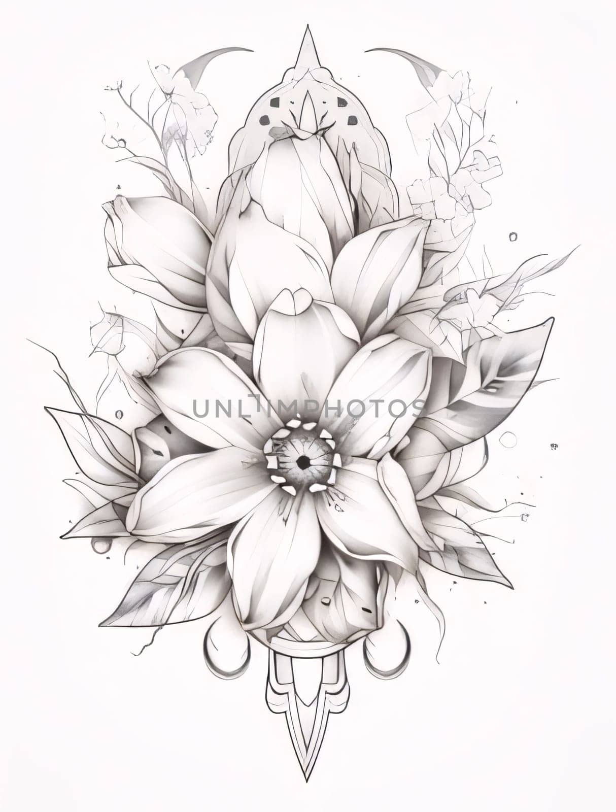 Black and white coloring sheet, vertical flowers with leaves. Flowering flowers, a symbol of spring, new life. A joyful time of nature awakening to life.