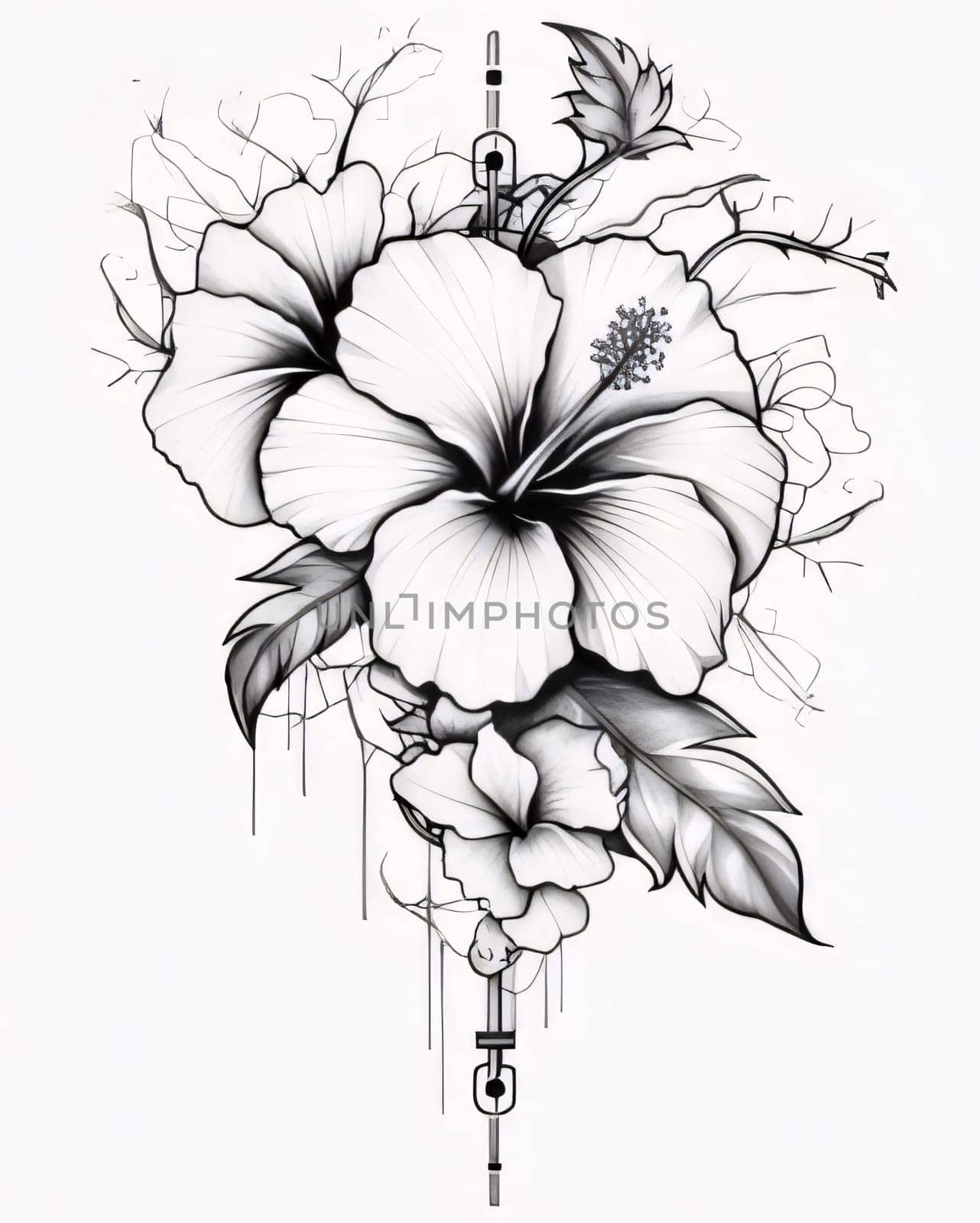 Black and white coloring sheet, vertical flowers with leaves. Flowering flowers, a symbol of spring, new life. A joyful time of nature awakening to life.