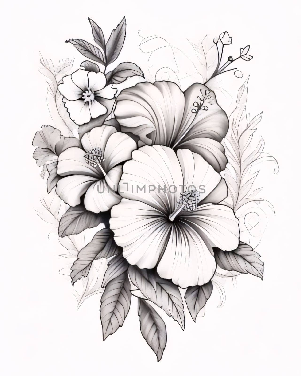 Black and white coloring sheet, vertical flowers with leaves. Flowering flowers, a symbol of spring, new life. by ThemesS