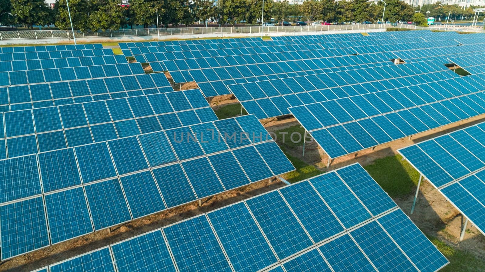 Aerial view of solar energy panels on sunny day, solar panels, Solar power plants.