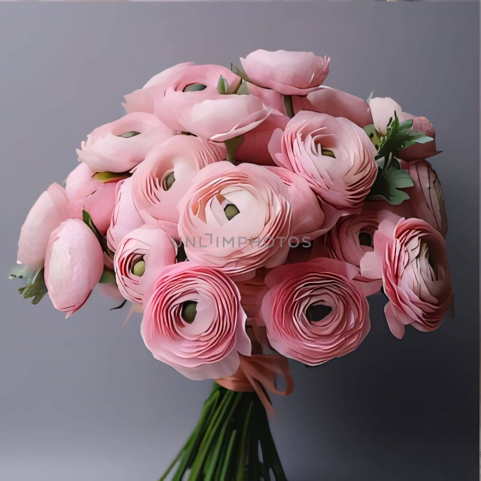 Pink bouquet of flowers decorated with a bow on a dark background. Flowering flowers, a symbol of spring, new life. A joyful time of nature waking up to life.