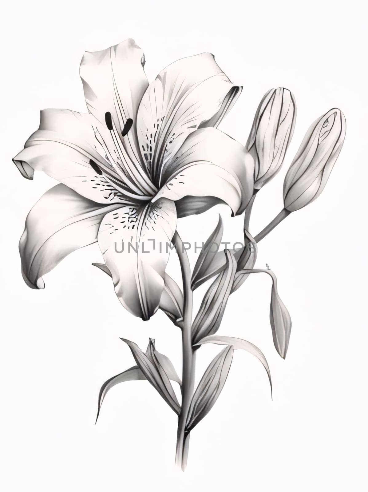 Black and white lily flower coloring sheet. Flowering flowers, a symbol of spring, new life. by ThemesS